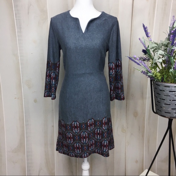 EARTHBOUND Dresses & Skirts - Earthbound Grey Sweater Patterned Dress